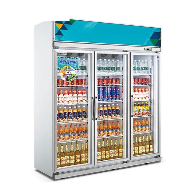 Commercial Glass Door Beverage Cooler Refrigerator, Three Door Drink Display Cooler