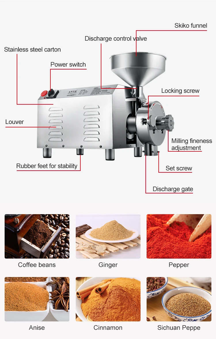 1500W Flour Mill Machinery GRAIN Grinder CE Corn Maize Flour Milling wheat mill Machine