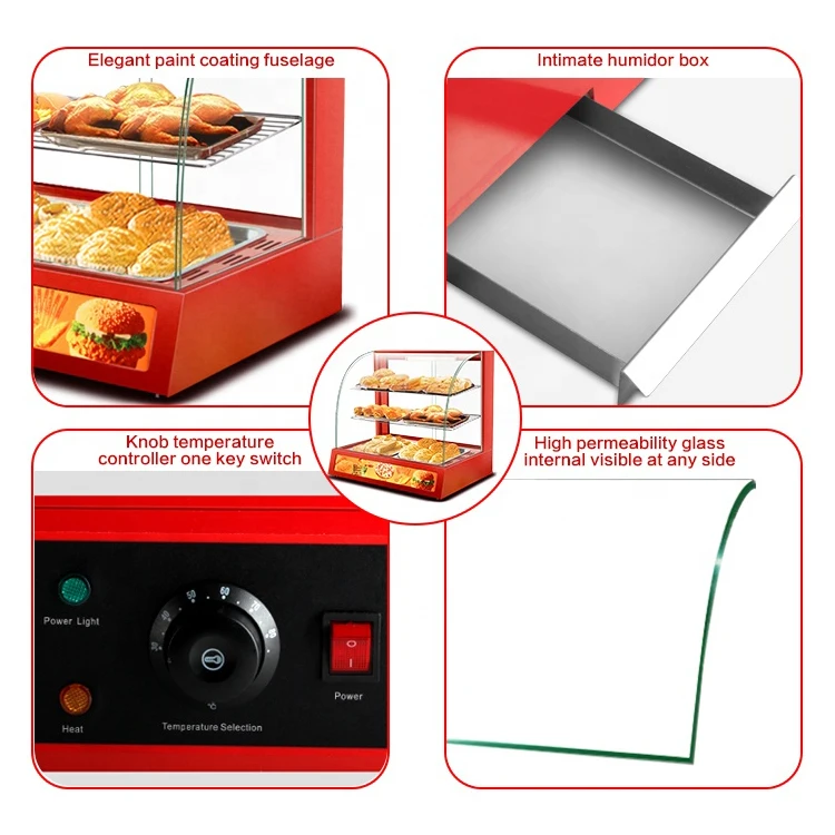 Counter top hot food display warmer / snack warmer display / glass food warmer display showcase With CE