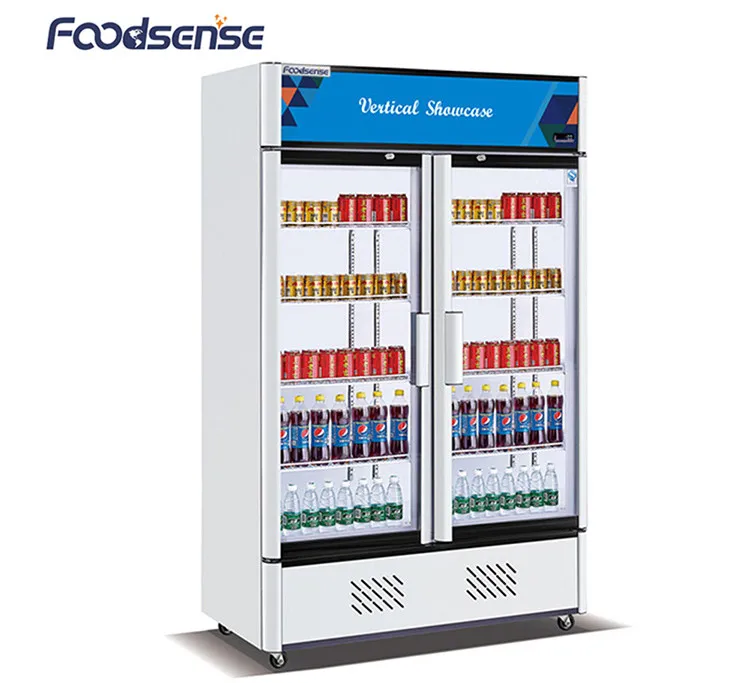 Guangdong Supplier Stainless Steel Double Door Upright Beverage/Beer Display Cooler Showcase