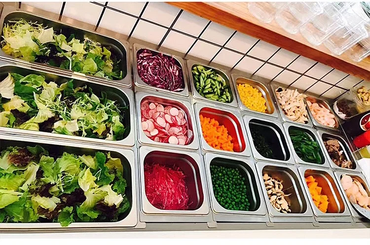 Commercial Stainless Steel Countertop Mini Buffet Glass Refrigerated Display Cooler  Containers Salad Bar2