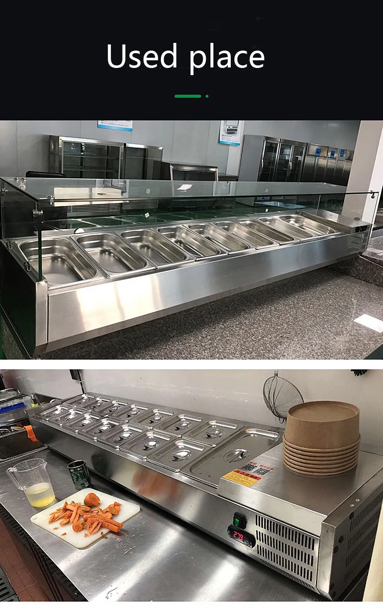 Commercial Stainless Steel Countertop Mini Buffet Glass Refrigerated Display Cooler  Containers Salad Bar2