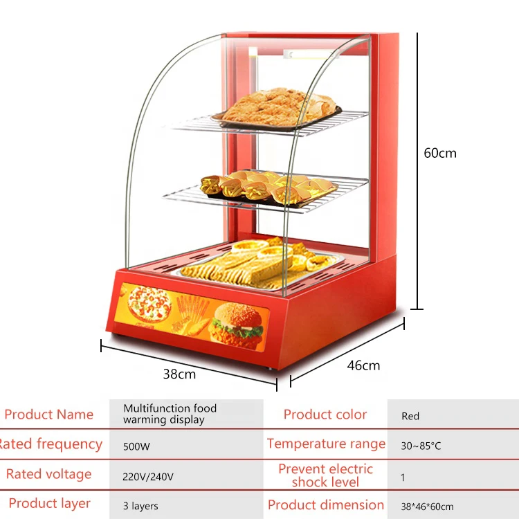 Counter top hot food display warmer / snack warmer display / glass food warmer display showcase With CE