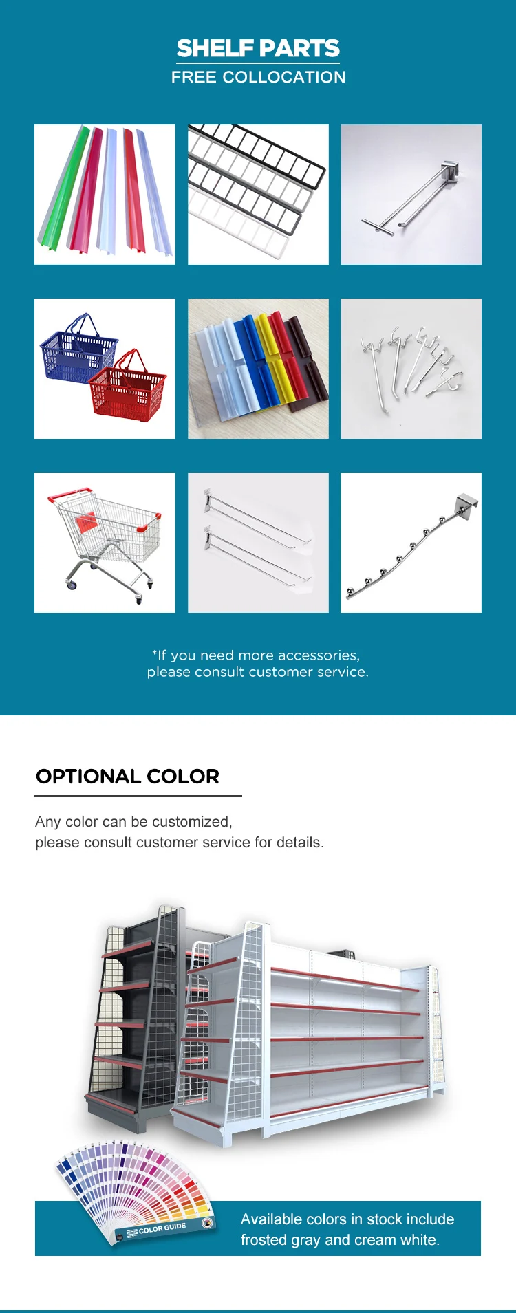Factory Custom Size Color Mental Grocery Store Display Shelf Supermarket Display Racks