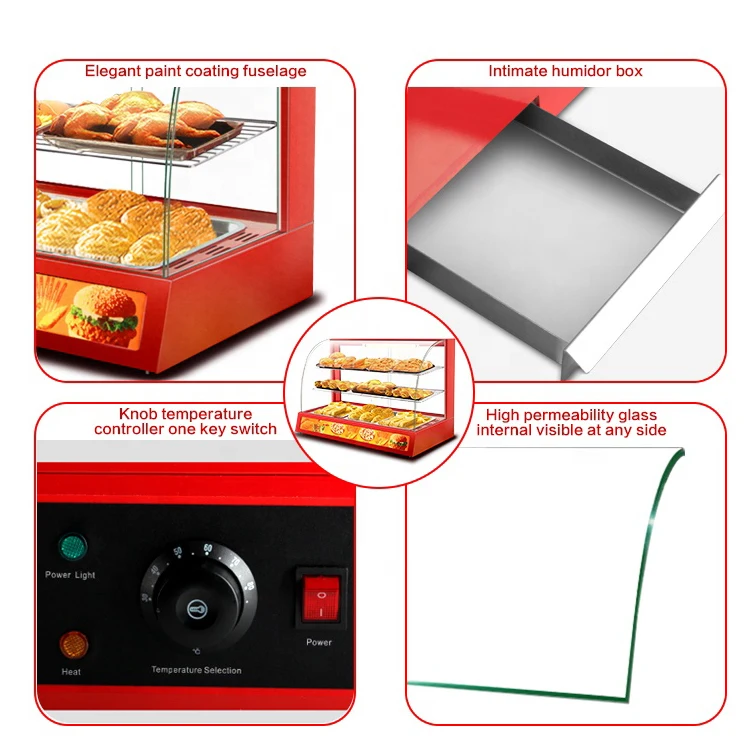Counter top hot food display warmer / snack warmer display / glass food warmer display showcase With CE