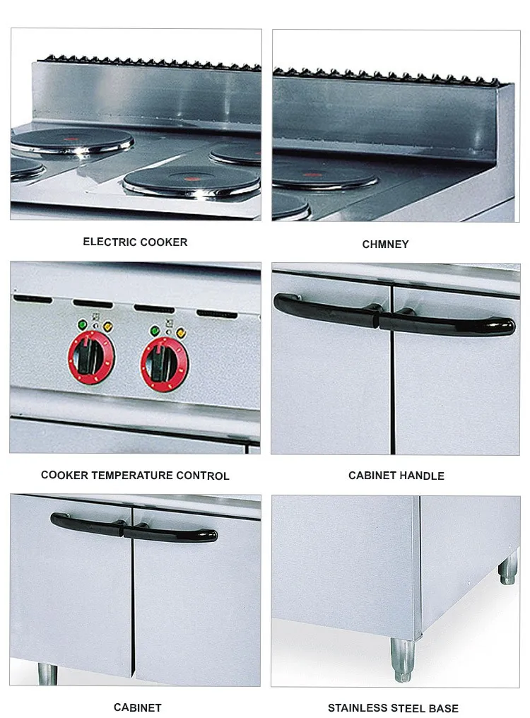 Hot Selling Commercial Restaurant Kitchen Equipment- Electric 4-plate Cooker with Cabinet