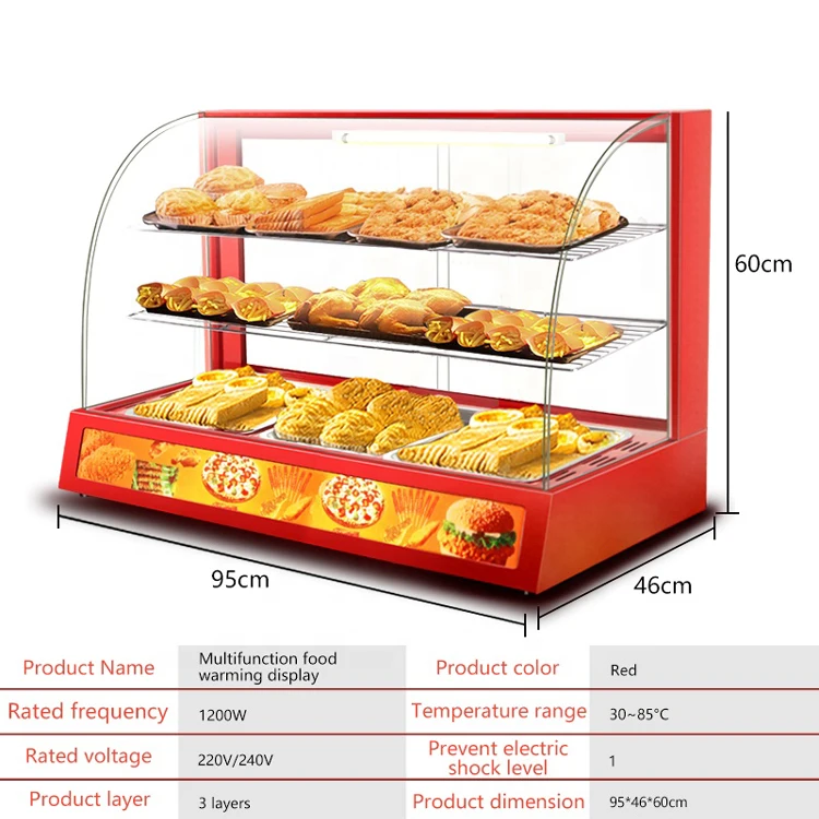Counter top hot food display warmer / snack warmer display / glass food warmer display showcase With CE