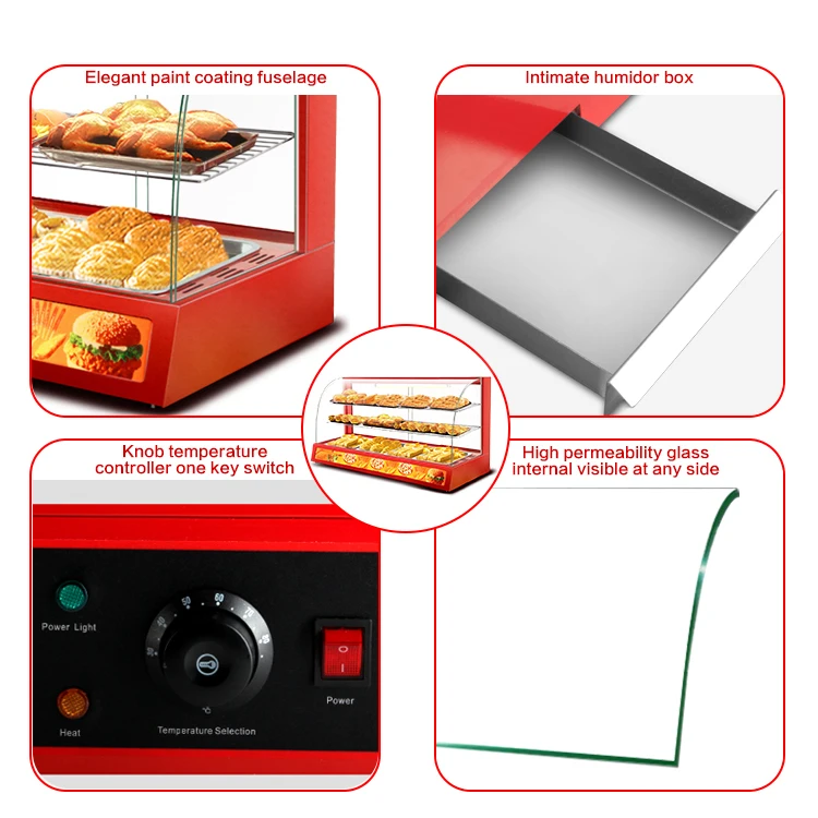 Counter top hot food display warmer / snack warmer display / glass food warmer display showcase With CE