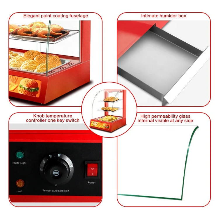 Counter top hot food display warmer / snack warmer display / glass food warmer display showcase With CE