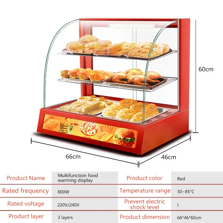 Counter top hot food display warmer / snack warmer display / glass food warmer display showcase With CE