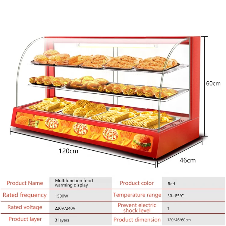 Counter top hot food display warmer / snack warmer display / glass food warmer display showcase With CE