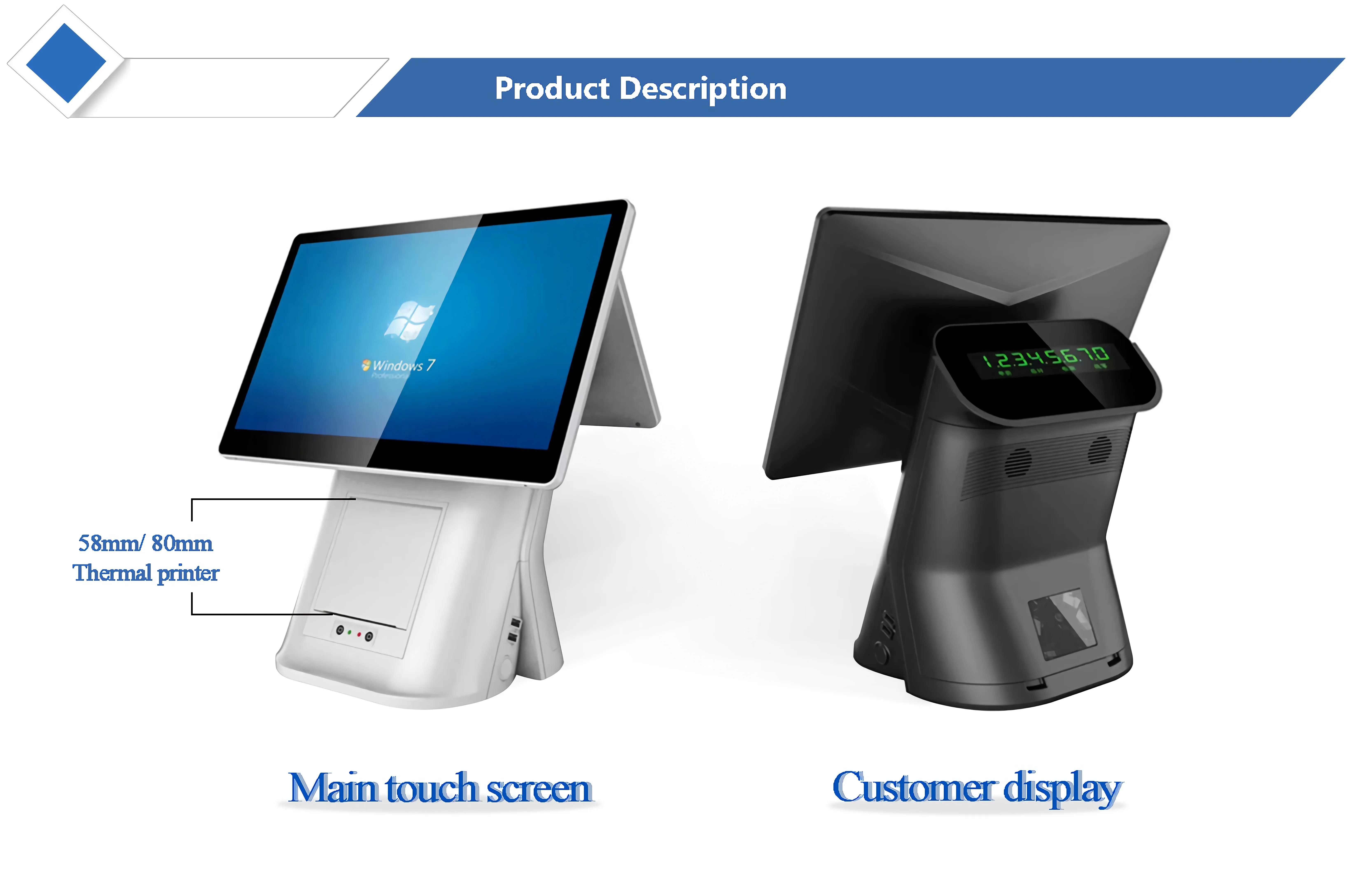 Pos manufacturers full set all in one pos system cash registers built in 80mm receipt printer
