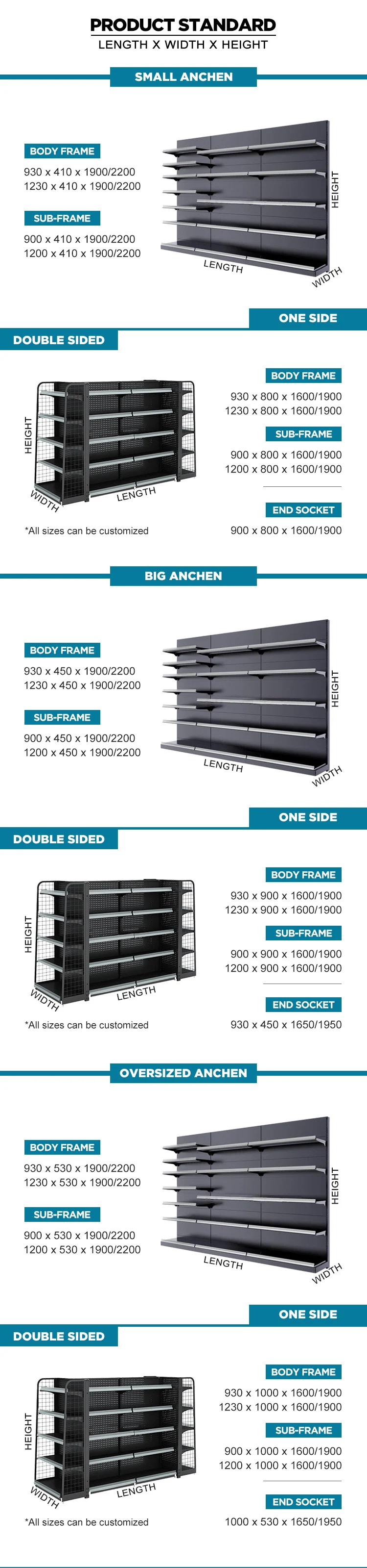 Factory Custom Size Color Mental Grocery Store Display Shelf Supermarket Display Racks