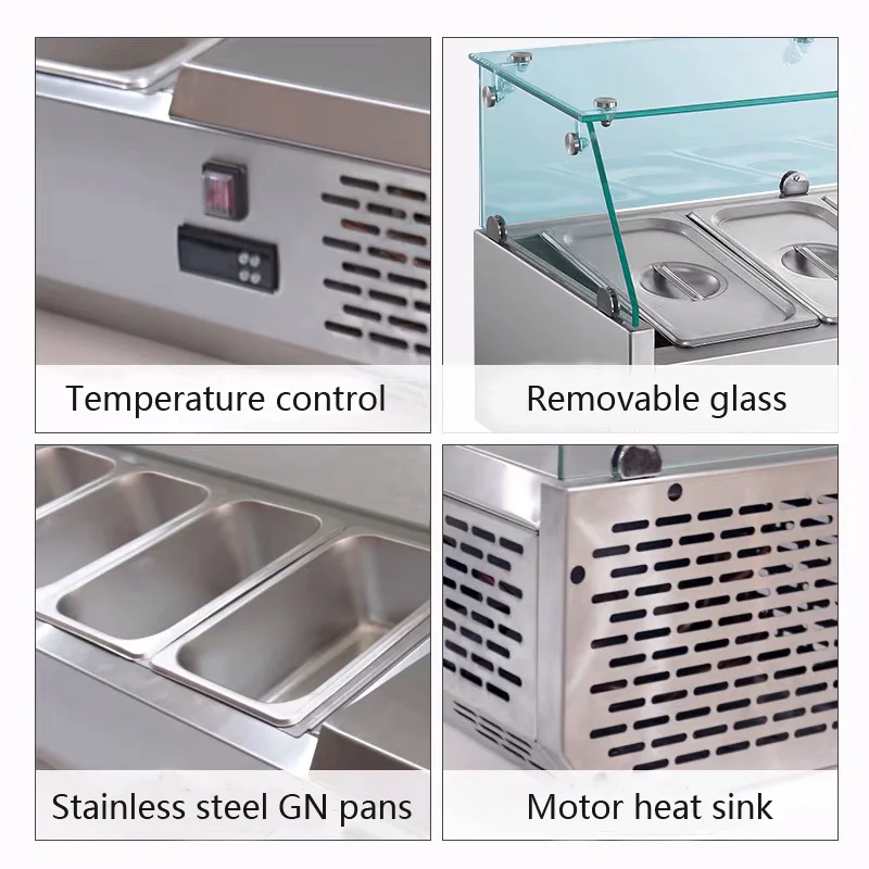 Commercial Stainless Steel Countertop Mini Buffet Glass Refrigerated Display Cooler  Containers Salad Bar2